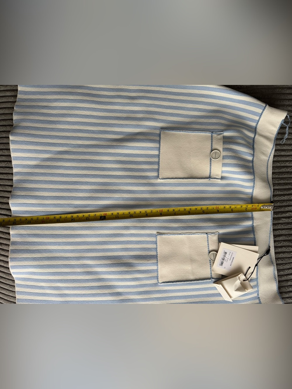 NWT Sandro size 42 Blue and Cream white Striped Mini Skirt with Patch Pockets - Picture 9 of 13
